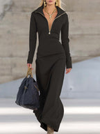 Eliza | Women's Maxi Dress with Long Sleeves and Zip Collar, Fitted Maxi Dress | Everlasting Boutique