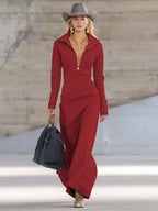 Eliza | Women's Maxi Dress with Long Sleeves and Zip Collar, Fitted Maxi Dress | Everlasting Boutique