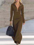 Eliza | Women's Maxi Dress with Long Sleeves and Zip Collar, Fitted Maxi Dress | Everlasting Boutique