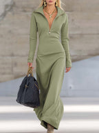 Eliza | Women's Maxi Dress with Long Sleeves and Zip Collar, Fitted Maxi Dress | Everlasting Boutique