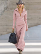 Eliza | Women's Maxi Dress with Long Sleeves and Zip Collar, Fitted Maxi Dress | Everlasting Boutique