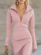 Eliza | Women's Maxi Dress with Long Sleeves and Zip Collar, Fitted Maxi Dress | Everlasting Boutique