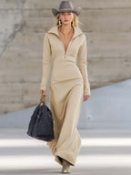 Eliza | Women's Maxi Dress with Long Sleeves and Zip Collar, Fitted Maxi Dress | Everlasting Boutique
