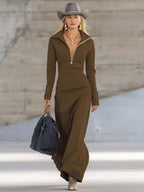 Eliza | Women's Maxi Dress with Long Sleeves and Zip Collar, Fitted Maxi Dress | Everlasting Boutique