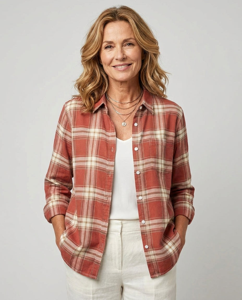Ella | Women's Plaid Flannel Shirt, Regular-Fit Cotton Shirt | Everlasting Boutique