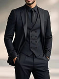 Elliot | Men's Slim-Fit Three-Piece Suit, Double-Breasted Waistcoat Trouser Suit | Everlasting Boutique | Black