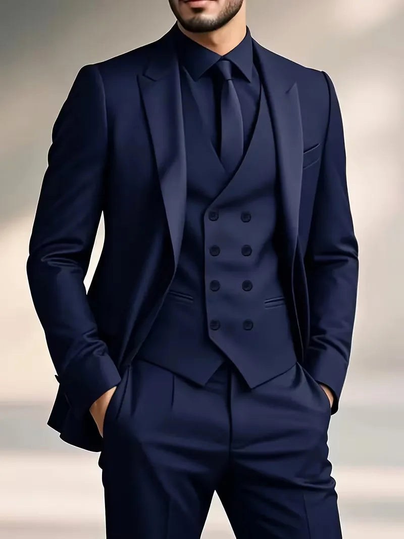 Elliot | Men's Slim-Fit Three-Piece Suit, Double-Breasted Waistcoat Trouser Suit | Everlasting Boutique