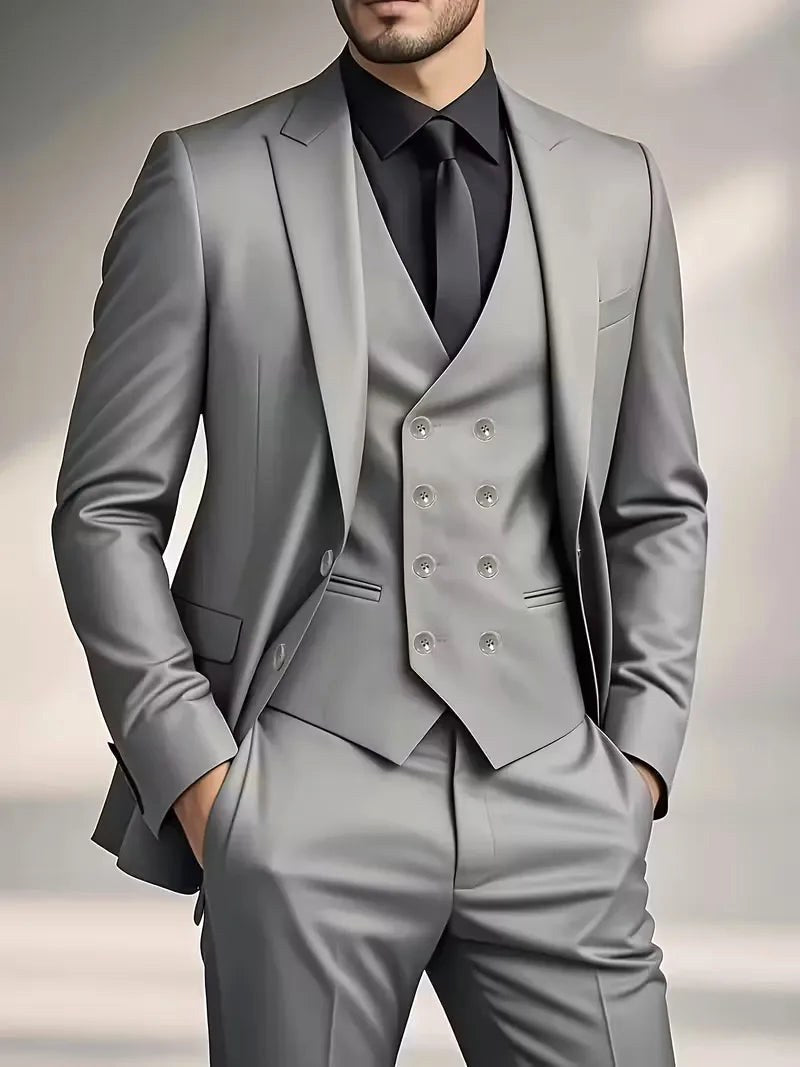 Elliot | Men's Slim-Fit Three-Piece Suit, Double-Breasted Waistcoat Trouser Suit | Everlasting Boutique