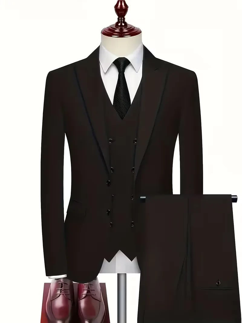 Elliot | Men's Slim-Fit Three-Piece Suit, Double-Breasted Waistcoat Trouser Suit | Everlasting Boutique | Navy Blue