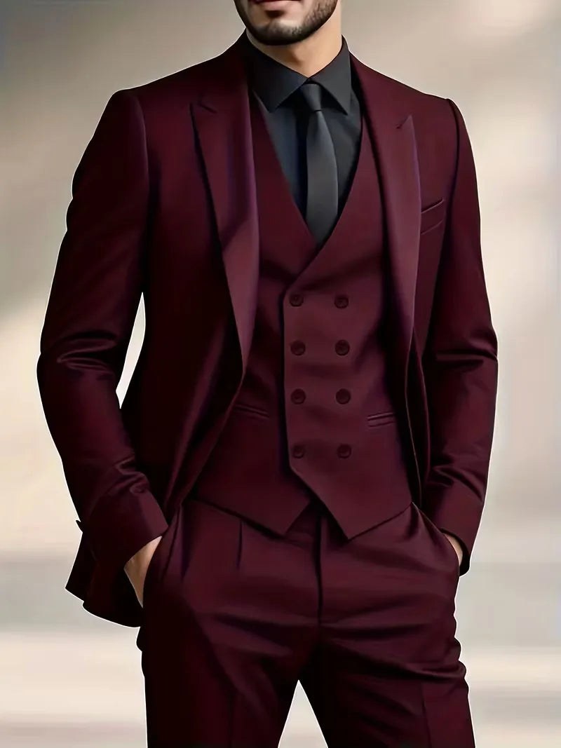 Elliot | Men's Slim-Fit Three-Piece Suit, Double-Breasted Waistcoat Trouser Suit | Everlasting Boutique