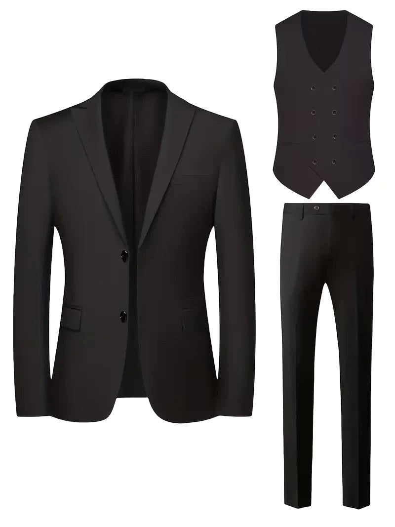Elliot | Men's Slim-Fit Three-Piece Suit, Double-Breasted Waistcoat Trouser Suit | Everlasting Boutique | Grey