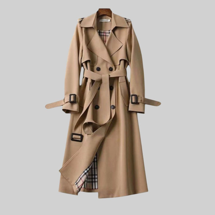 Eloise | Women's Belted Double-Breasted Trench Coat, Lightweight Autumn Rain Jacket | Everlasting Boutique | Beige
