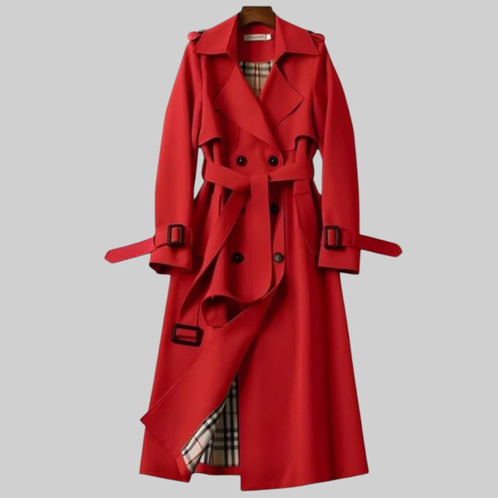 Eloise | Women's Belted Double-Breasted Trench Coat, Lightweight Autumn Rain Jacket | Everlasting Boutique | Red