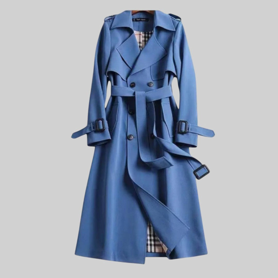 Eloise | Women's Belted Double-Breasted Trench Coat, Lightweight Autumn Rain Jacket | Everlasting Boutique | Blue