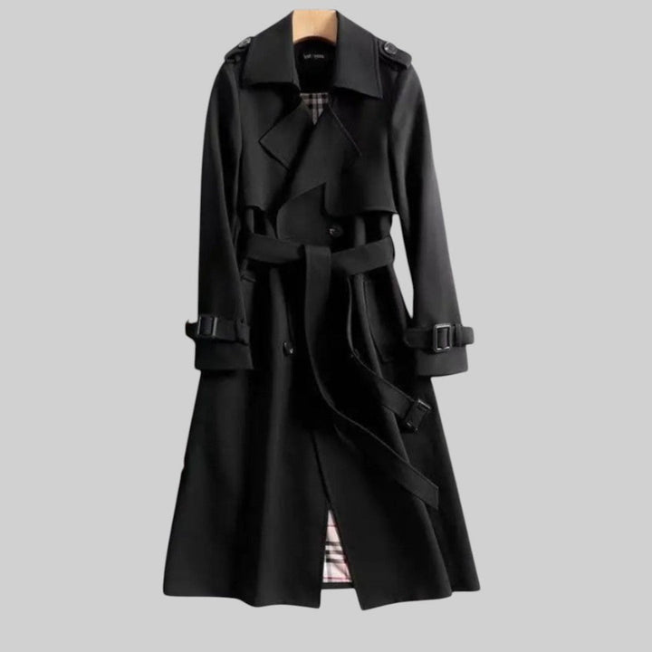 Eloise | Women's Belted Double-Breasted Trench Coat, Lightweight Autumn Rain Jacket | Everlasting Boutique | Black