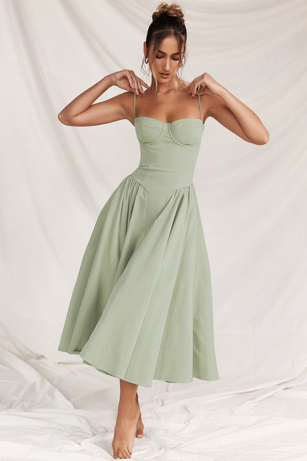 Elsie | Women's Corset Midi Dress with Adjustable Straps, Flattering Waist Midi Dress | Everlasting Boutique