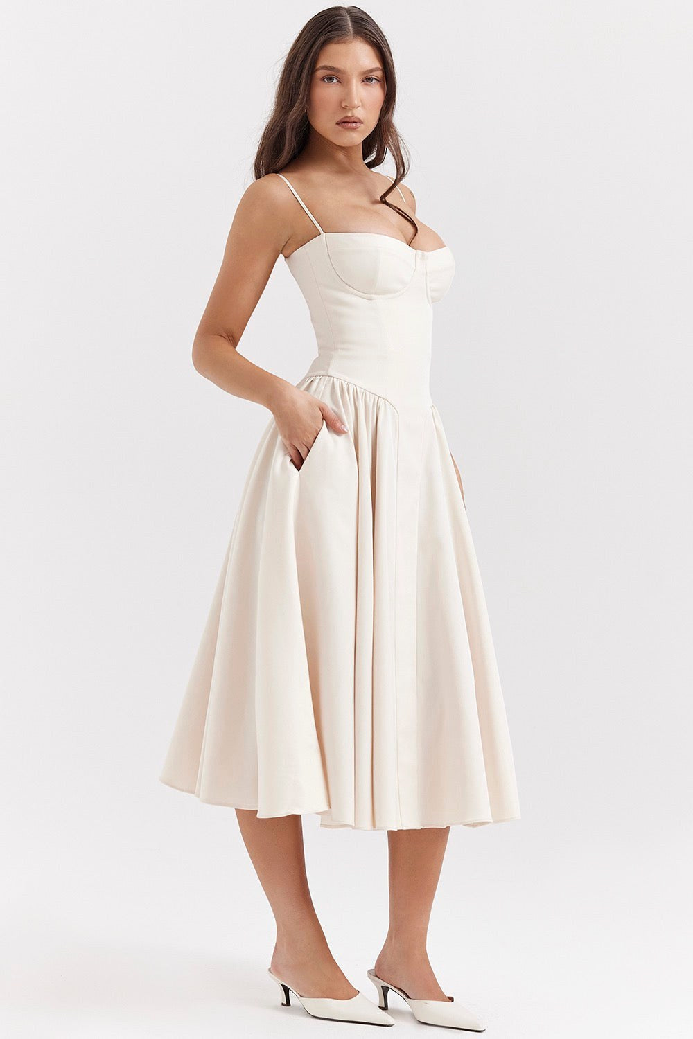 Elsie | Women's Corset Midi Dress with Adjustable Straps, Flattering Waist Midi Dress | Everlasting Boutique