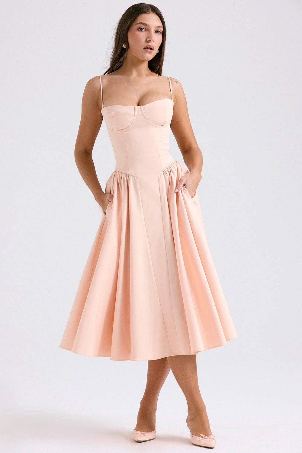 Elsie | Women's Corset Midi Dress with Adjustable Straps, Flattering Waist Midi Dress | Everlasting Boutique