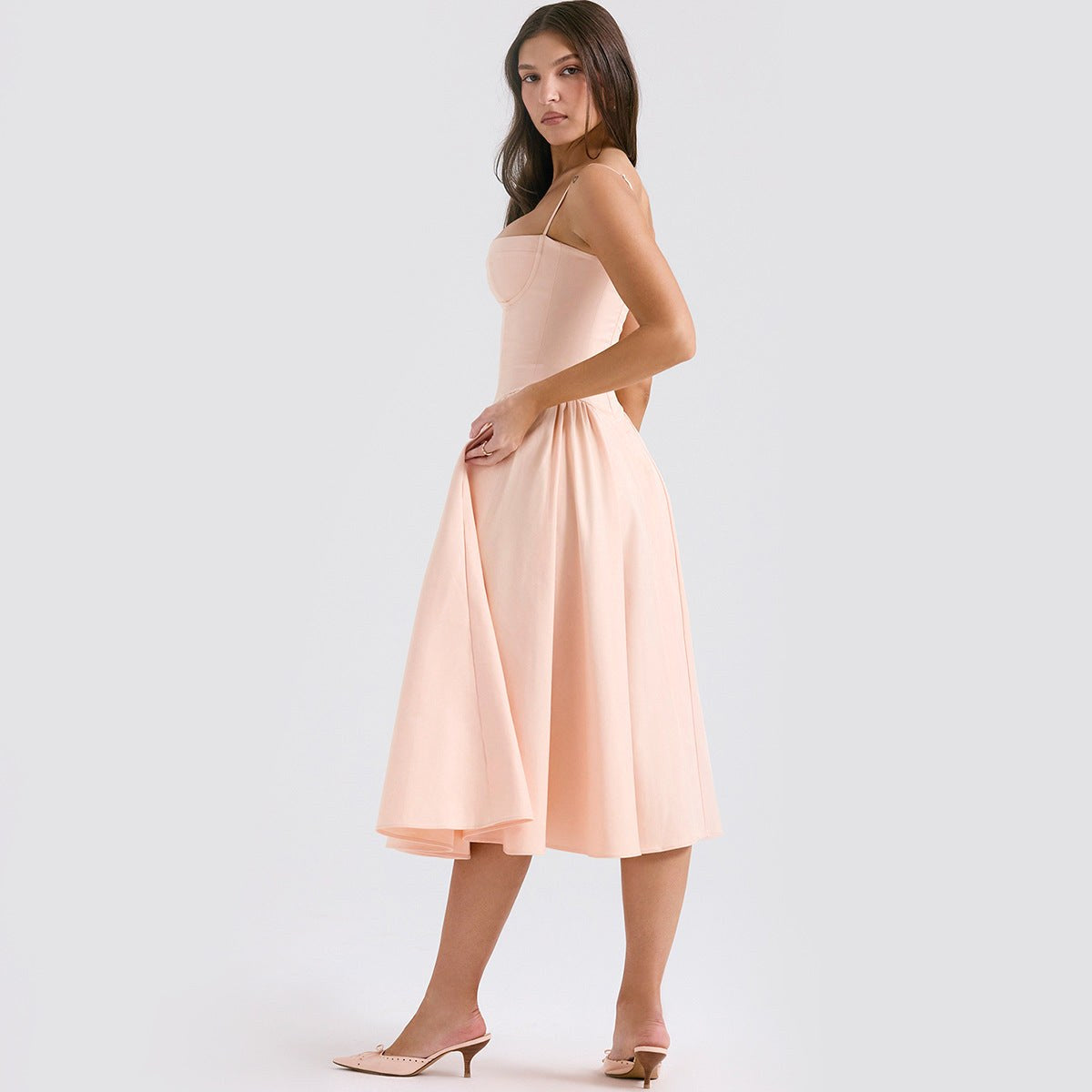 Elsie | Women's Corset Midi Dress with Adjustable Straps, Flattering Waist Midi Dress | Everlasting Boutique