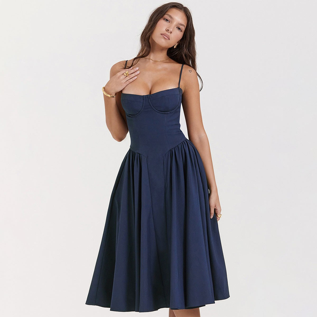 Elsie | Women's Corset Midi Dress with Adjustable Straps, Flattering Waist Midi Dress | Everlasting Boutique