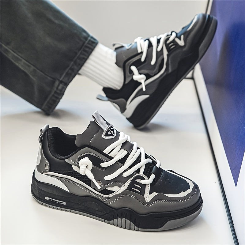 Emil | Men's Sports Shoes with Geometric Pattern, Lace-Up Shoes with Tread Sole | Everlasting Boutique | Grey