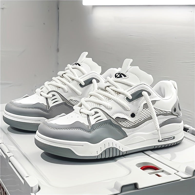 Emil | Men's Sports Shoes with Geometric Pattern, Lace-Up Shoes with Tread Sole | Everlasting Boutique | Grey