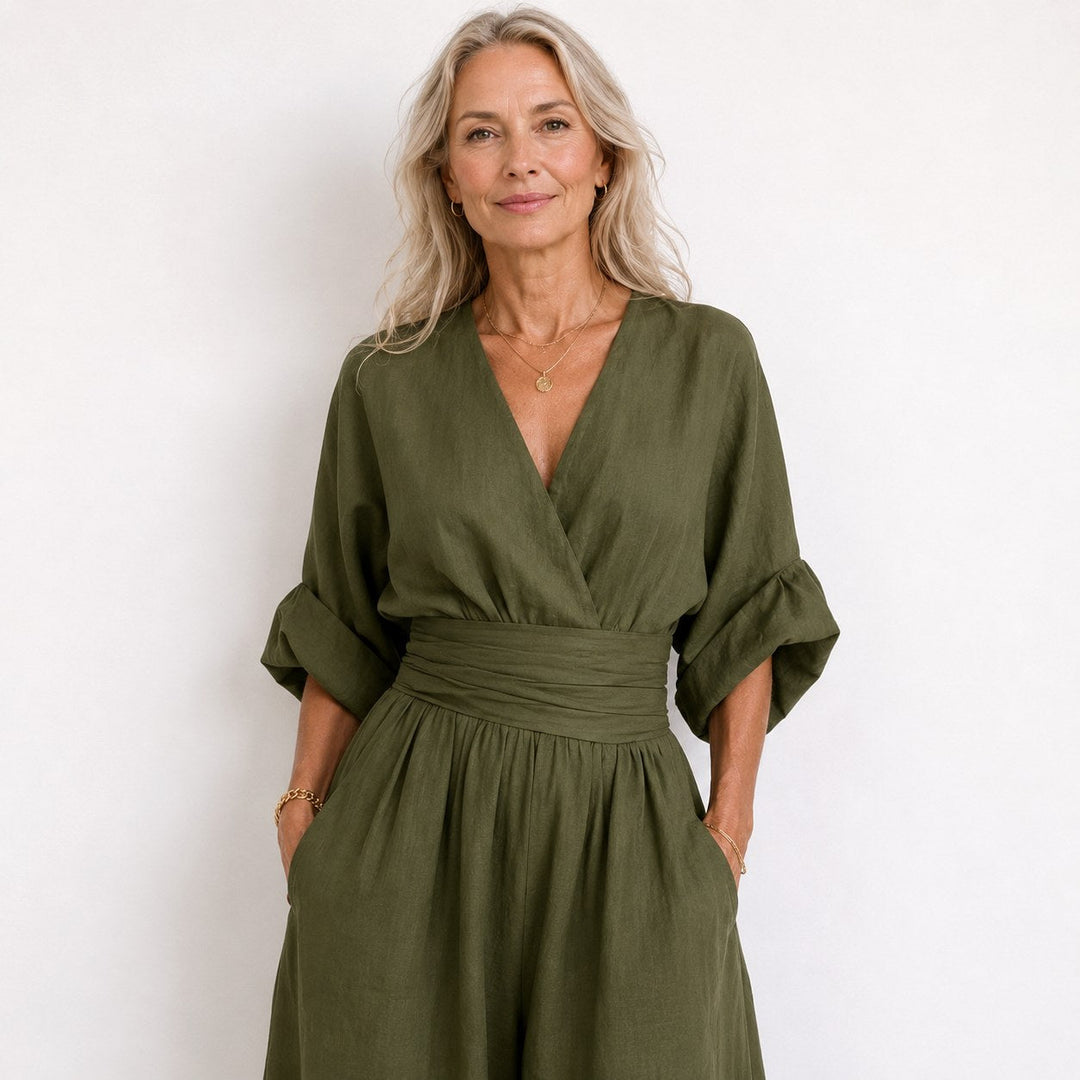 Emilie | Women's Wide-Leg Linen Jumpsuit, Cinched-Waist Jumpsuit | Everlasting Boutique