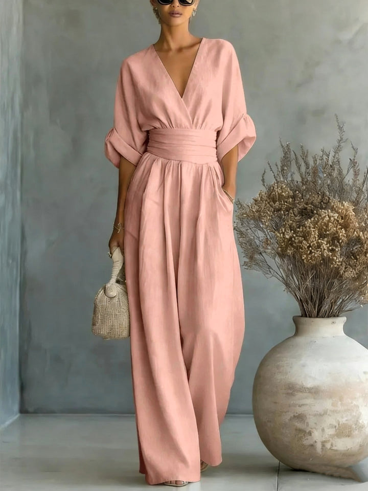 Emilie | Women's Wide-Leg Linen Jumpsuit, Cinched-Waist Jumpsuit | Everlasting Boutique