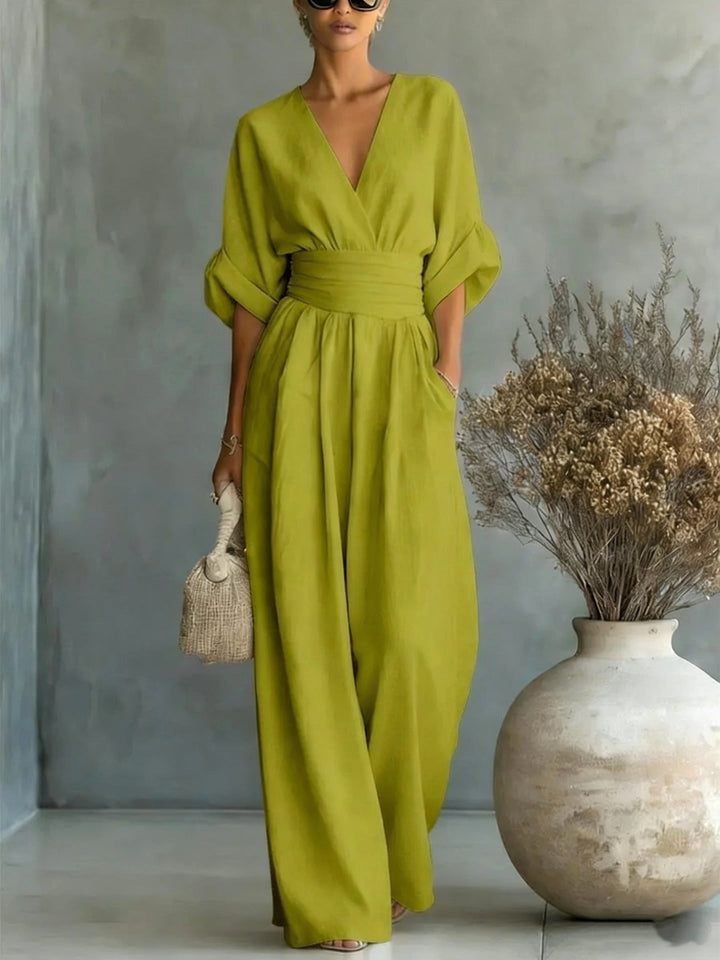 Emilie | Women's Wide-Leg Linen Jumpsuit, Cinched-Waist Jumpsuit | Everlasting Boutique