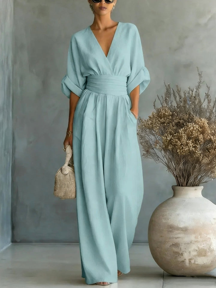 Emilie | Women's Wide-Leg Linen Jumpsuit, Cinched-Waist Jumpsuit | Everlasting Boutique