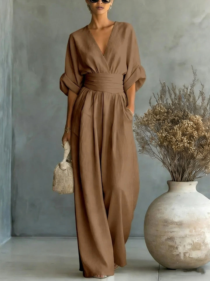 Emilie | Women's Wide-Leg Linen Jumpsuit, Cinched-Waist Jumpsuit | Everlasting Boutique