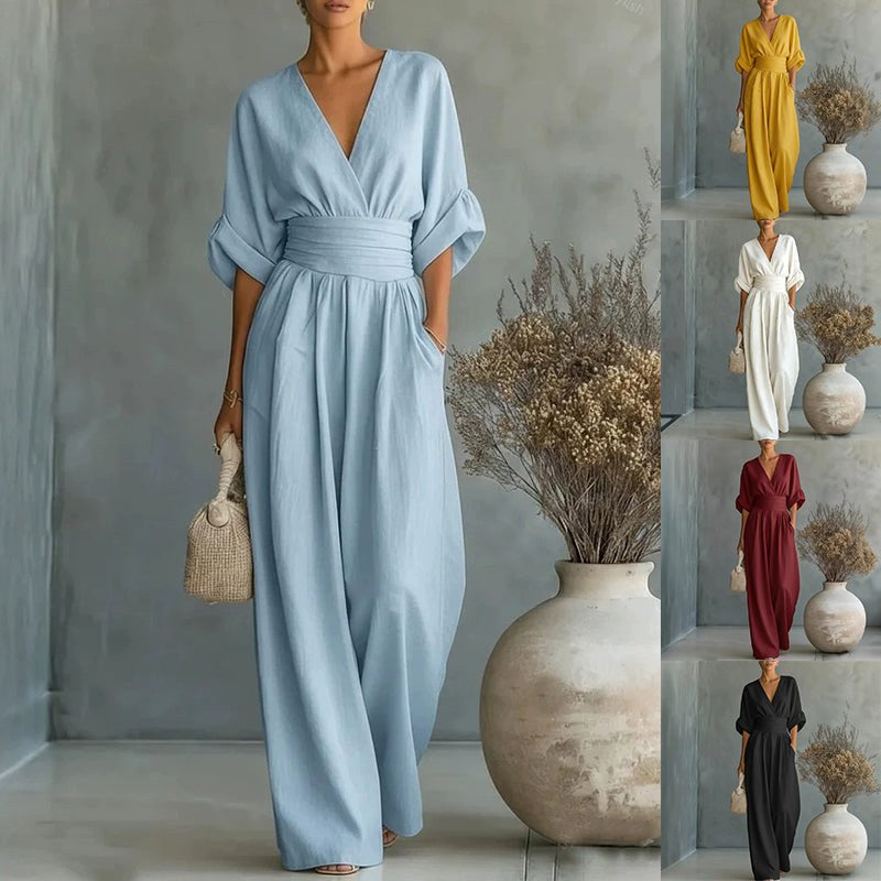 Emilie | Women's Wide-Leg Linen Jumpsuit, Cinched-Waist Jumpsuit | Everlasting Boutique