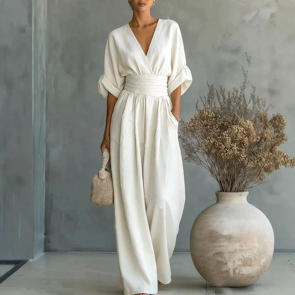 Emilie | Women's Wide-Leg Linen Jumpsuit, Cinched-Waist Jumpsuit | Everlasting Boutique