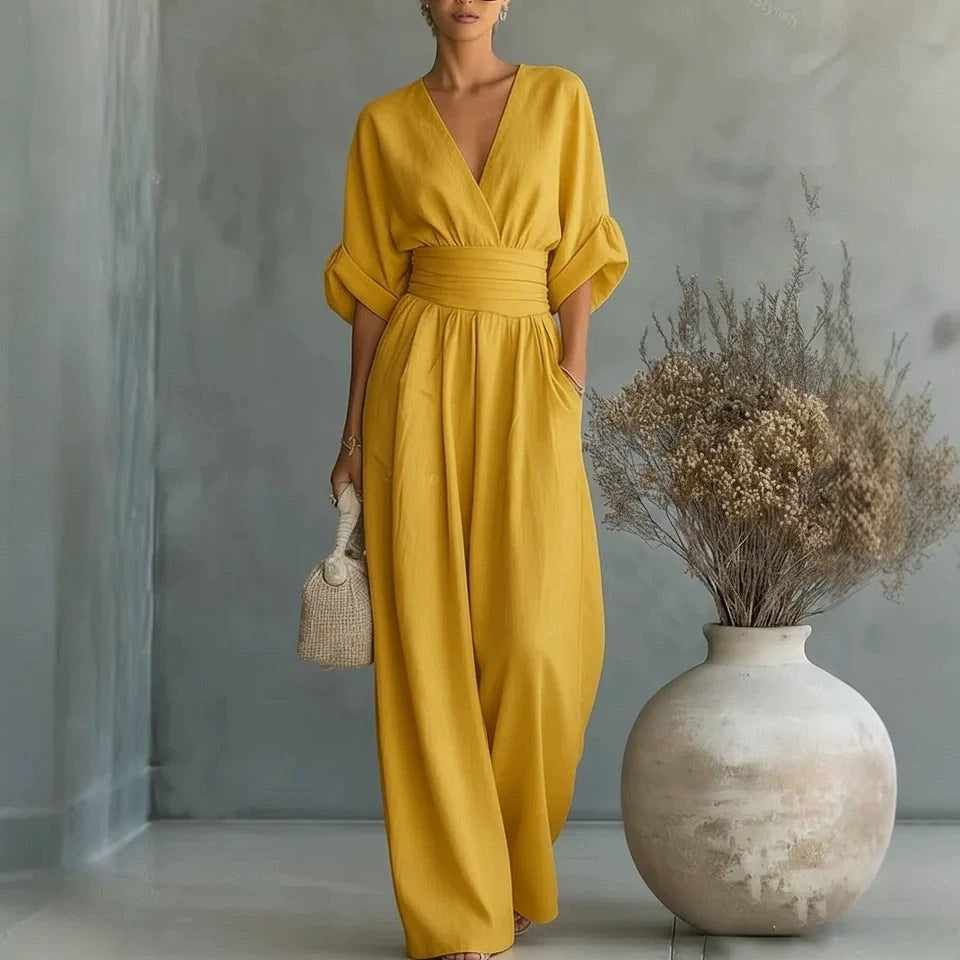 Emilie | Women's Wide-Leg Linen Jumpsuit, Cinched-Waist Jumpsuit | Everlasting Boutique