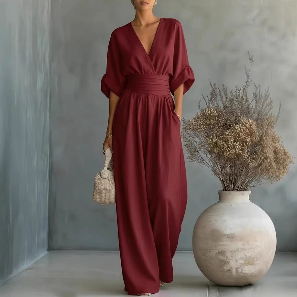 Emilie | Women's Wide-Leg Linen Jumpsuit, Cinched-Waist Jumpsuit | Everlasting Boutique