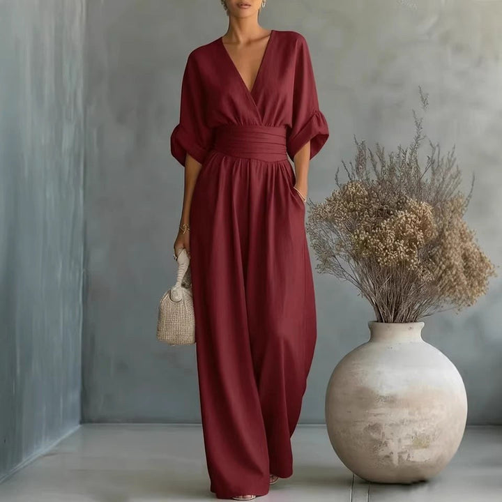 Emilie | Women's Wide-Leg Linen Jumpsuit, Cinched-Waist Jumpsuit | Everlasting Boutique