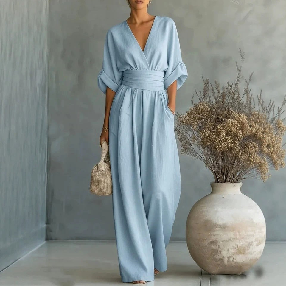 Emilie | Women's Wide-Leg Linen Jumpsuit, Cinched-Waist Jumpsuit | Everlasting Boutique