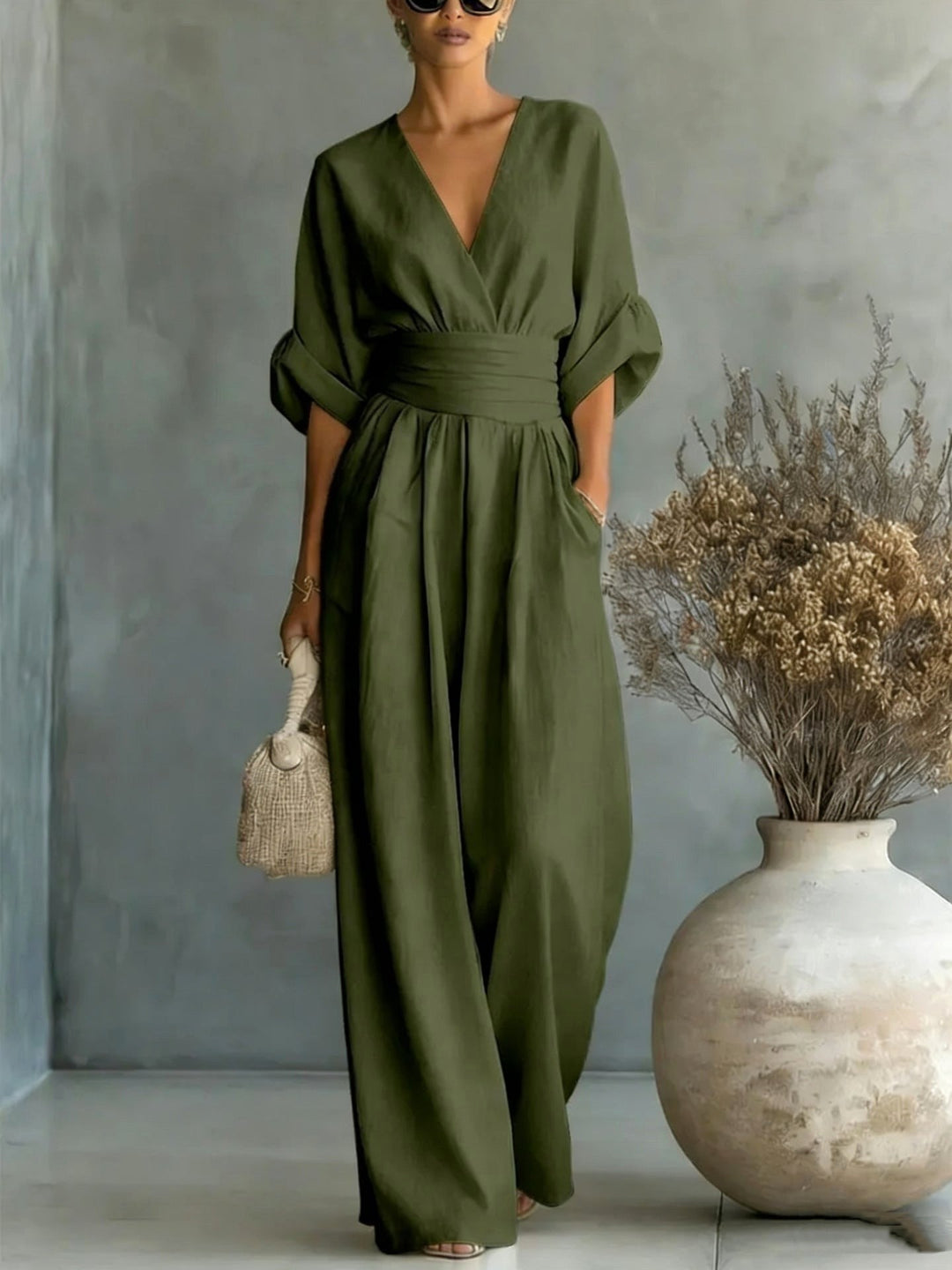 Emilie | Women's Wide-Leg Linen Jumpsuit, Cinched-Waist Jumpsuit | Everlasting Boutique