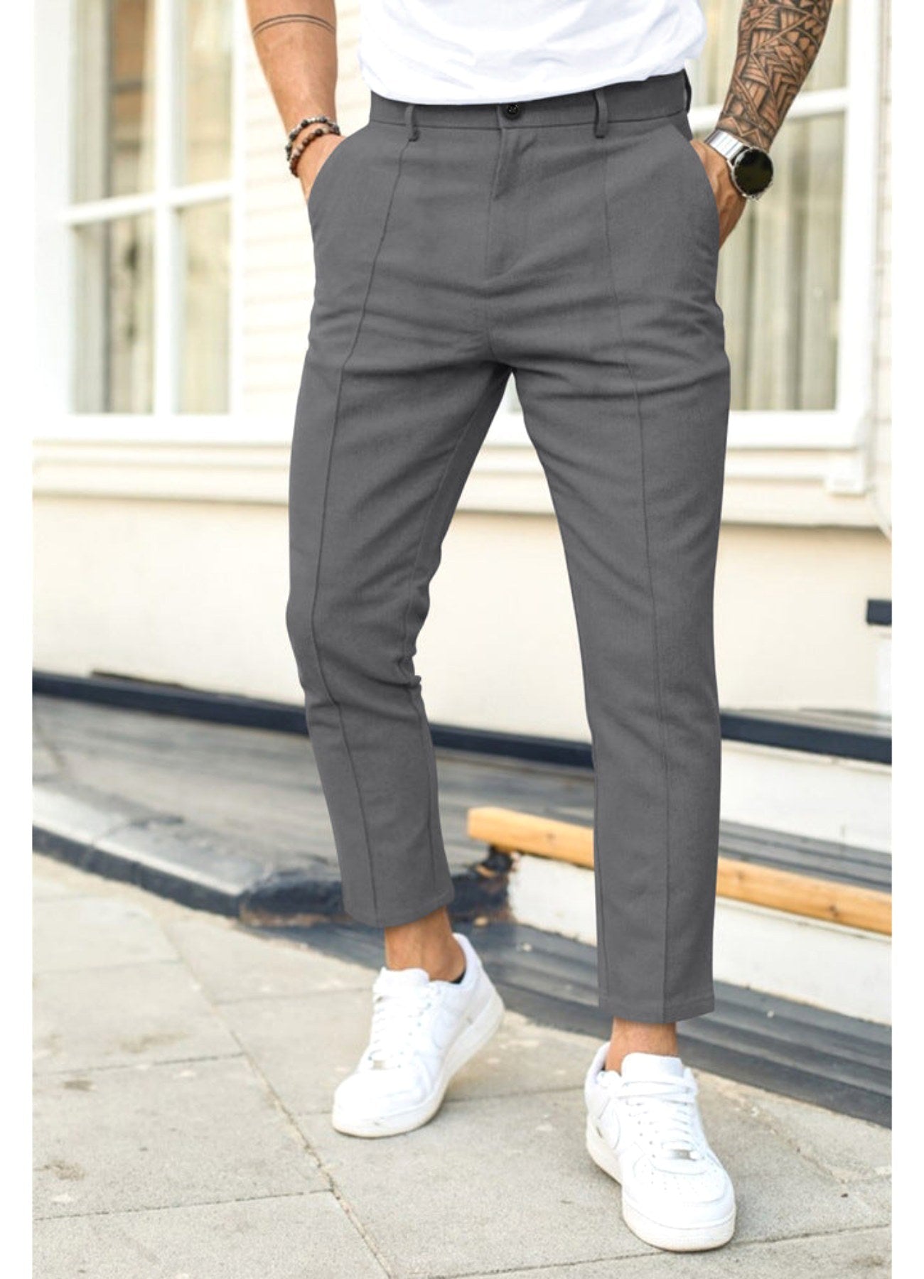 Erik | Men's Trousers with Tapered Leg, Ankle-Length Trousers | Everlasting Boutique | Black