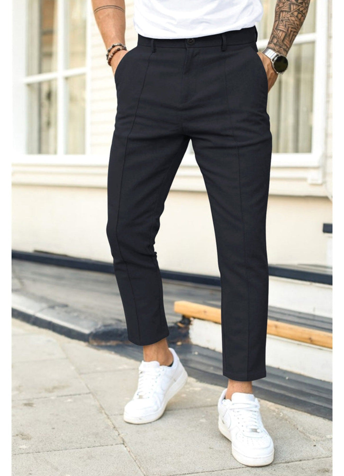 Erik | Men's Trousers with Tapered Leg, Ankle-Length Trousers | Everlasting Boutique | Black