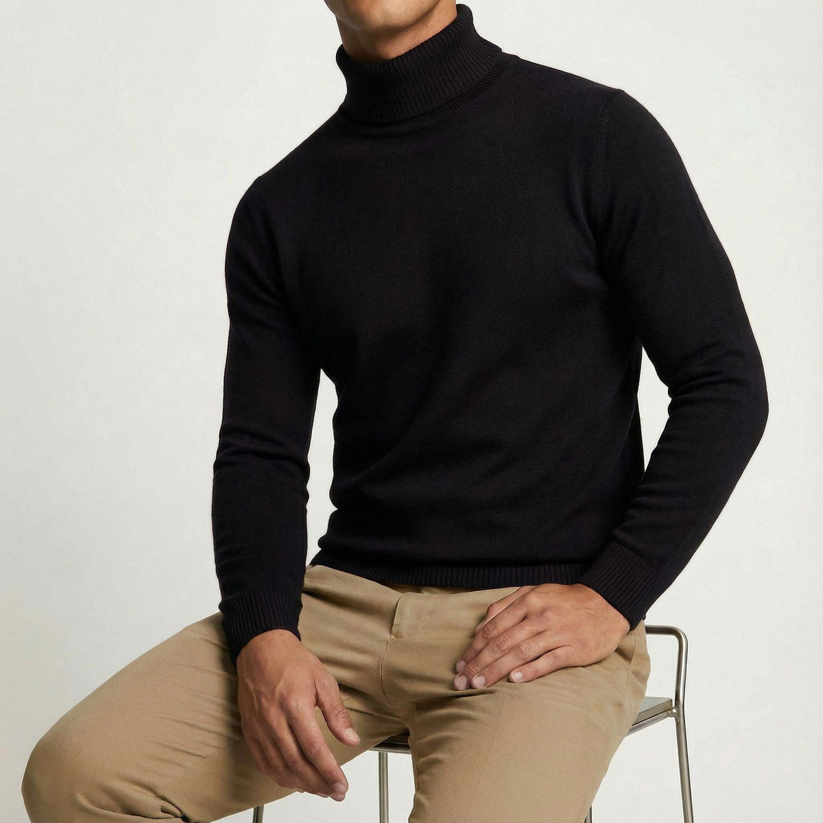 Erwin | Men's Fine-Knit Turtleneck Jumper, Classic Autumn Jumper | Everlasting Boutique | Black