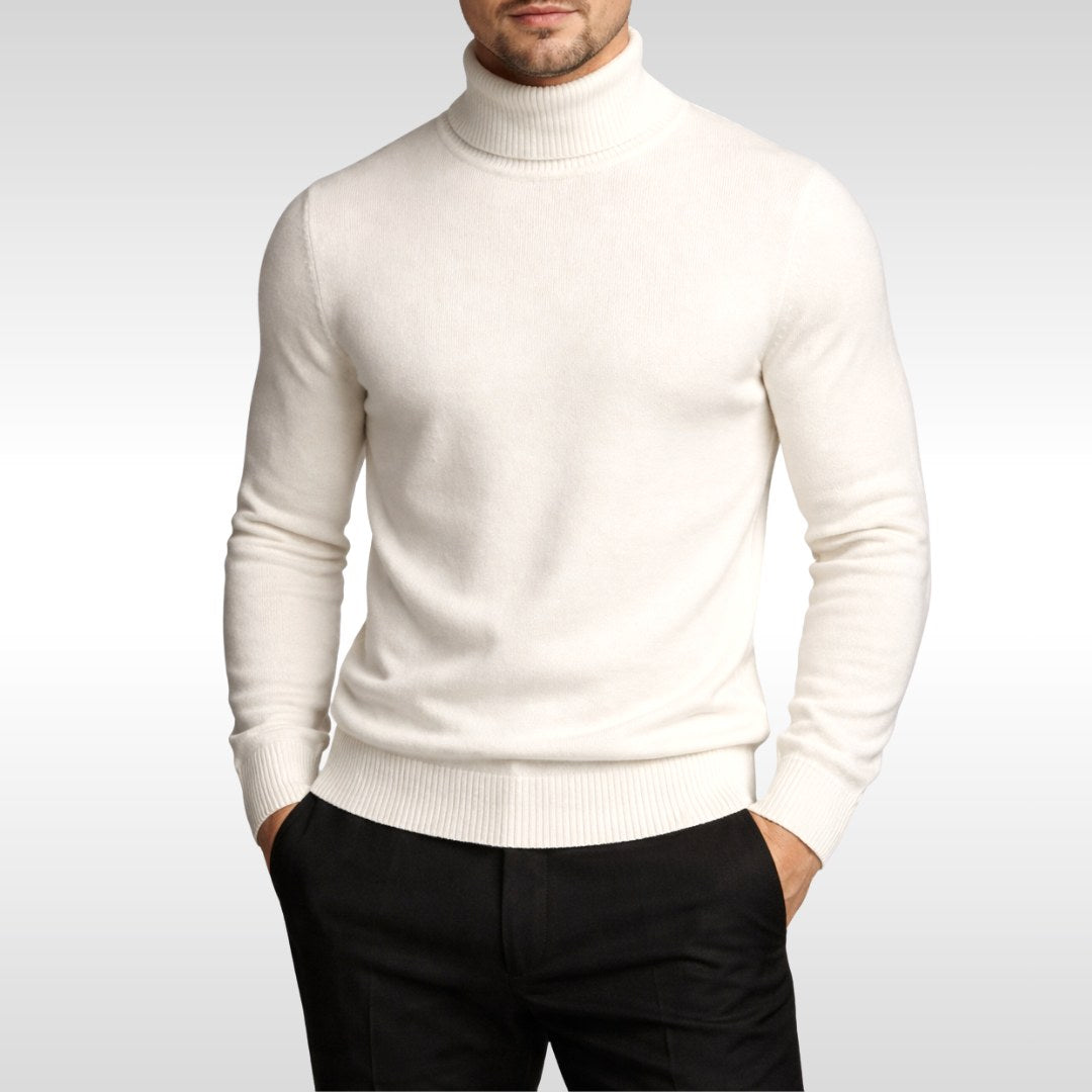 Erwin | Men's Fine-Knit Turtleneck Jumper, Classic Autumn Jumper | Everlasting Boutique | White