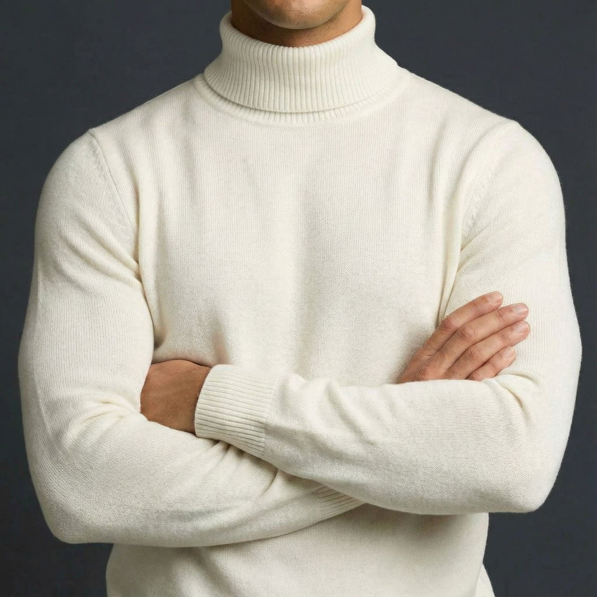 Erwin | Men's Fine-Knit Turtleneck Jumper, Classic Autumn Jumper | Everlasting Boutique | White