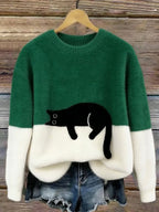 Estelle | Women's Cat Motif Wool-Mix Knit Jumper, Elegant Autumn Coat | Everlasting Boutique