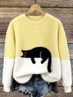 Estelle | Women's Cat Motif Wool-Mix Knit Jumper, Elegant Autumn Coat | Everlasting Boutique