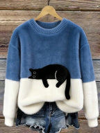 Estelle | Women's Cat Motif Wool-Mix Knit Jumper, Elegant Autumn Coat | Everlasting Boutique