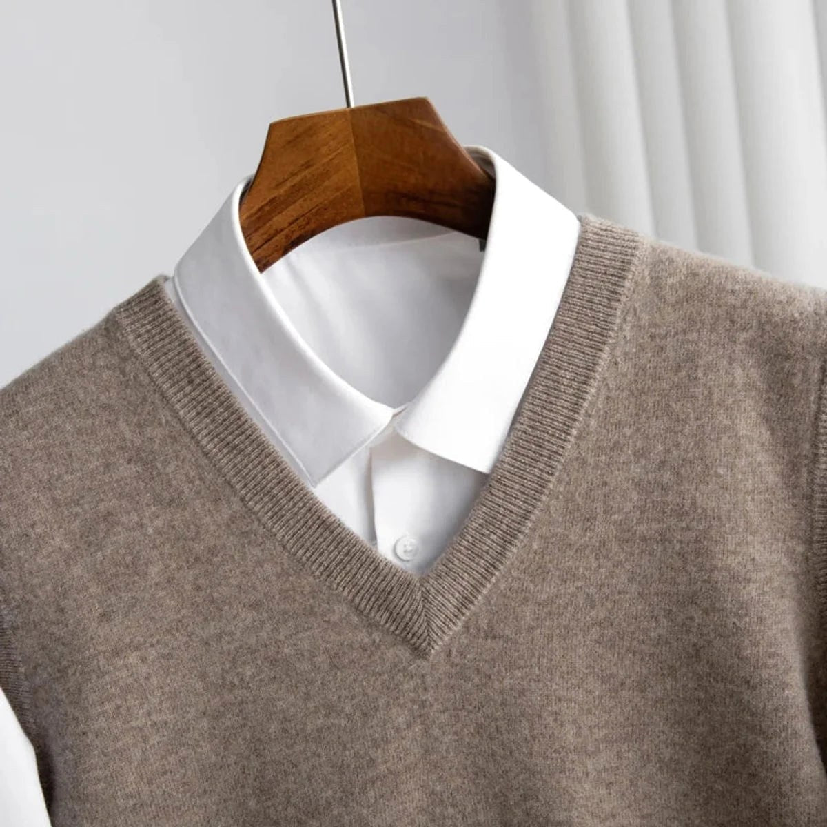 Ethan | Men's V-Neck Sweater Vest, Ribbed Trim Knit Gilet | Animated Apparel | Navy Blue