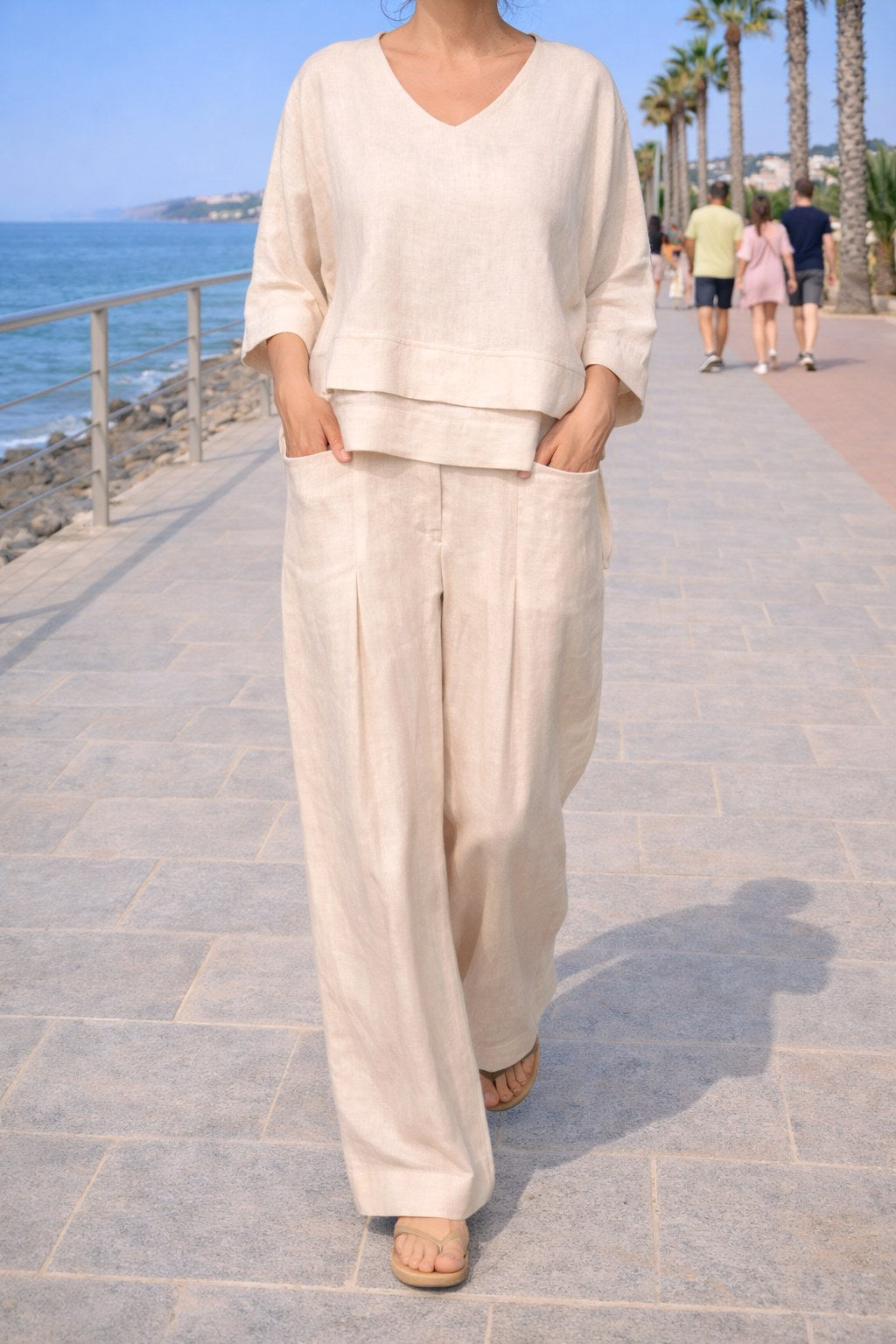 Eva | Women's Asymmetric Two-Piece Set, Breathable Cotton Linen Lounge Set | Everlasting Boutique