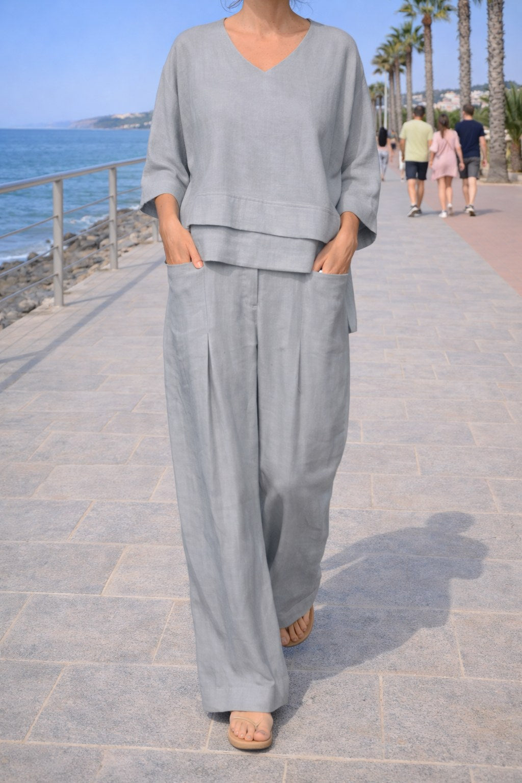 Eva | Women's Asymmetric Two-Piece Set, Breathable Cotton Linen Lounge Set | Everlasting Boutique