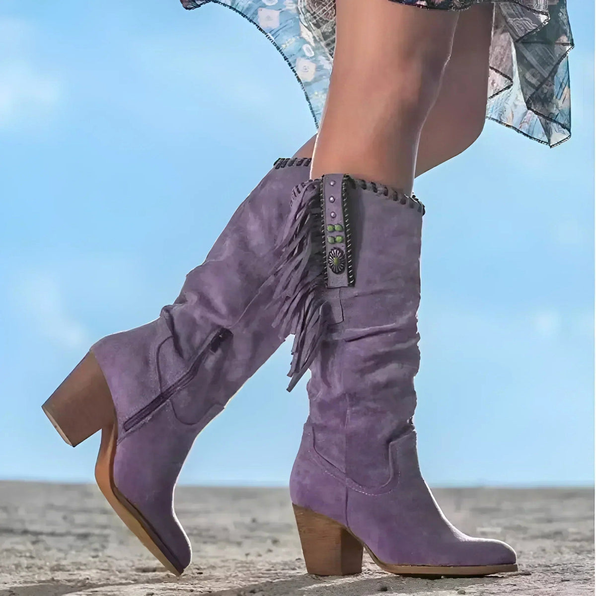 Evelyn | Women's Leather Cowboy Boots, Autumn Walking Boots | Everlasting Boutique | Purple